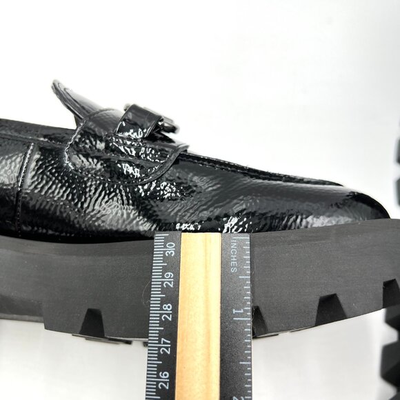 Franco Sarto Size 10 Bergamot Black Textured Patent Lug Sole Loafers Shoes - Picture 12 of 13
